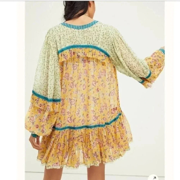 NWT Free People Rosebud Mix Print Long Sleeve Floral Mini Dress Yellow Small - Picture 3 of 8